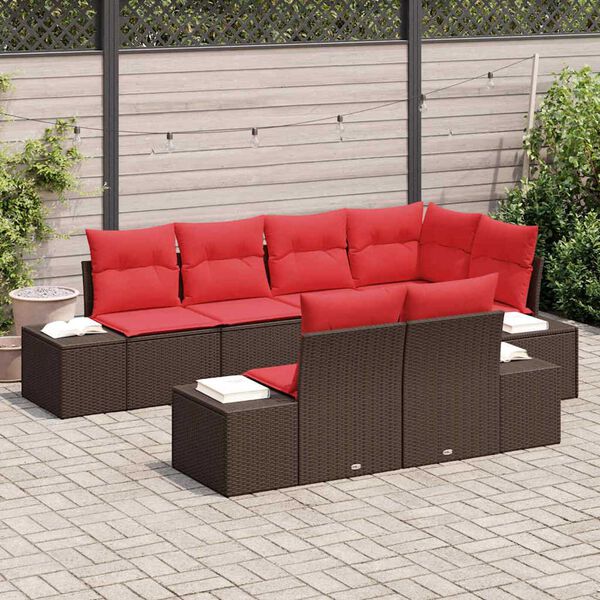 vidaXL Garden Sofa Set with Cushion 7 pcs Brown Poly rattan