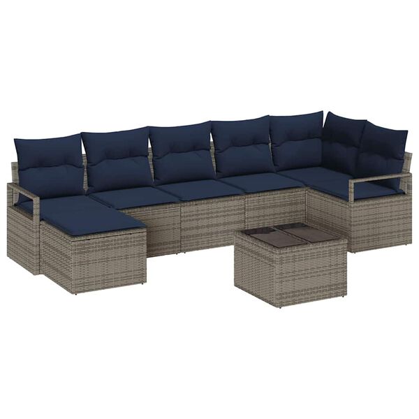 vidaXL Sofa Set with Cushion 8 pcs Grey Poly Rattan