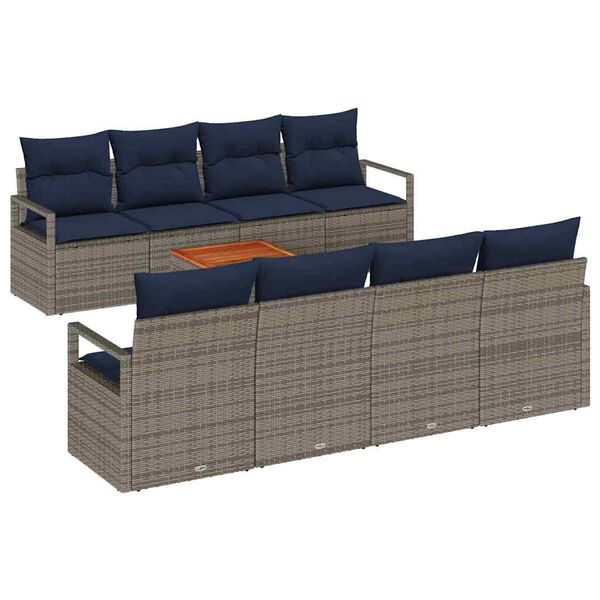 vidaXL Garden Sofa Set with Cushion 9 pcs Grey Poly rattan