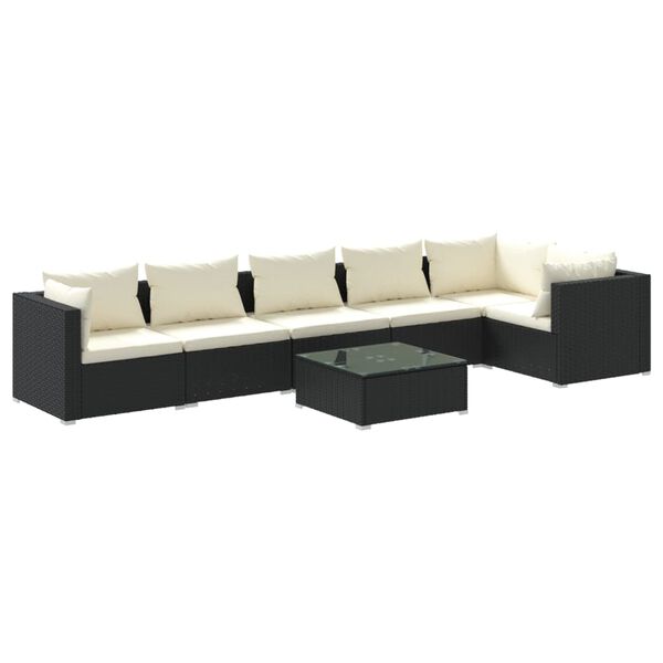 vidaXL 7 Piece Garden Lounge Set with Cushions Poly Rattan Black