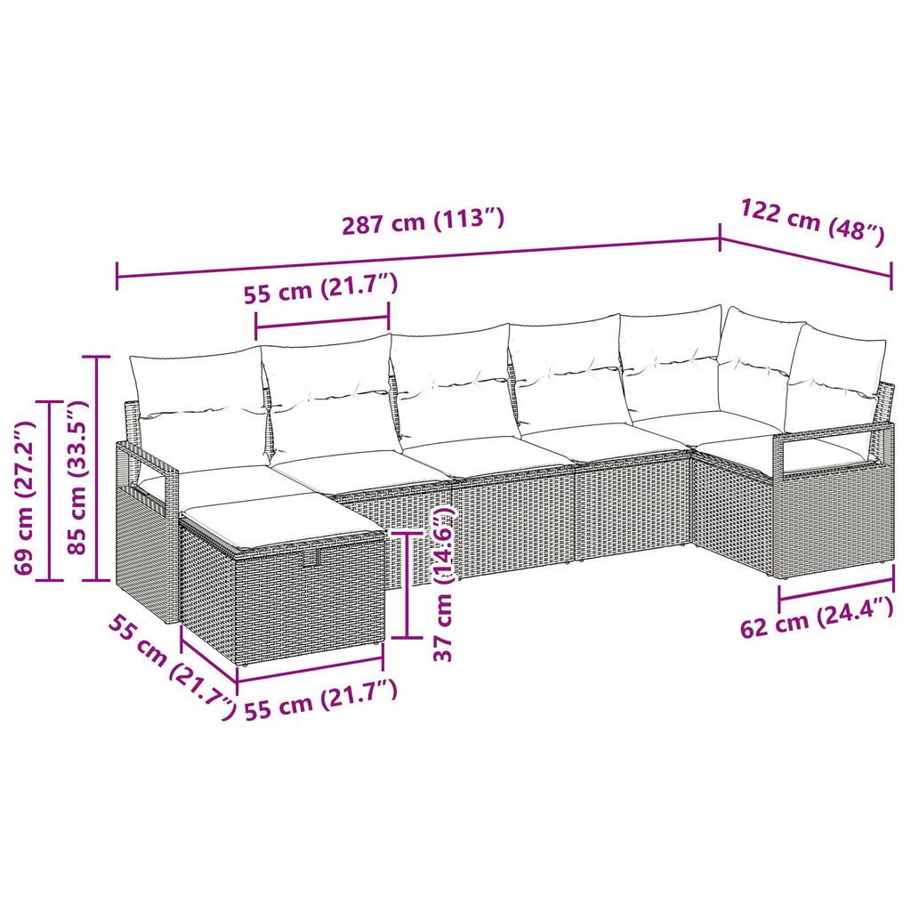 vidaXL 7 Piece Garden Sofa Set with Cushions Black Poly Rattan