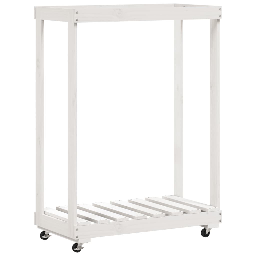 vidaXL Log Holder with Wheels White 76.5x40x108 cm Solid Wood Pine