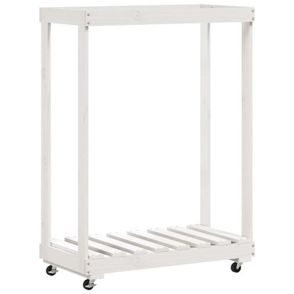vidaXL Log Holder with Wheels White 76.5x40x108 cm Solid Wood Pine