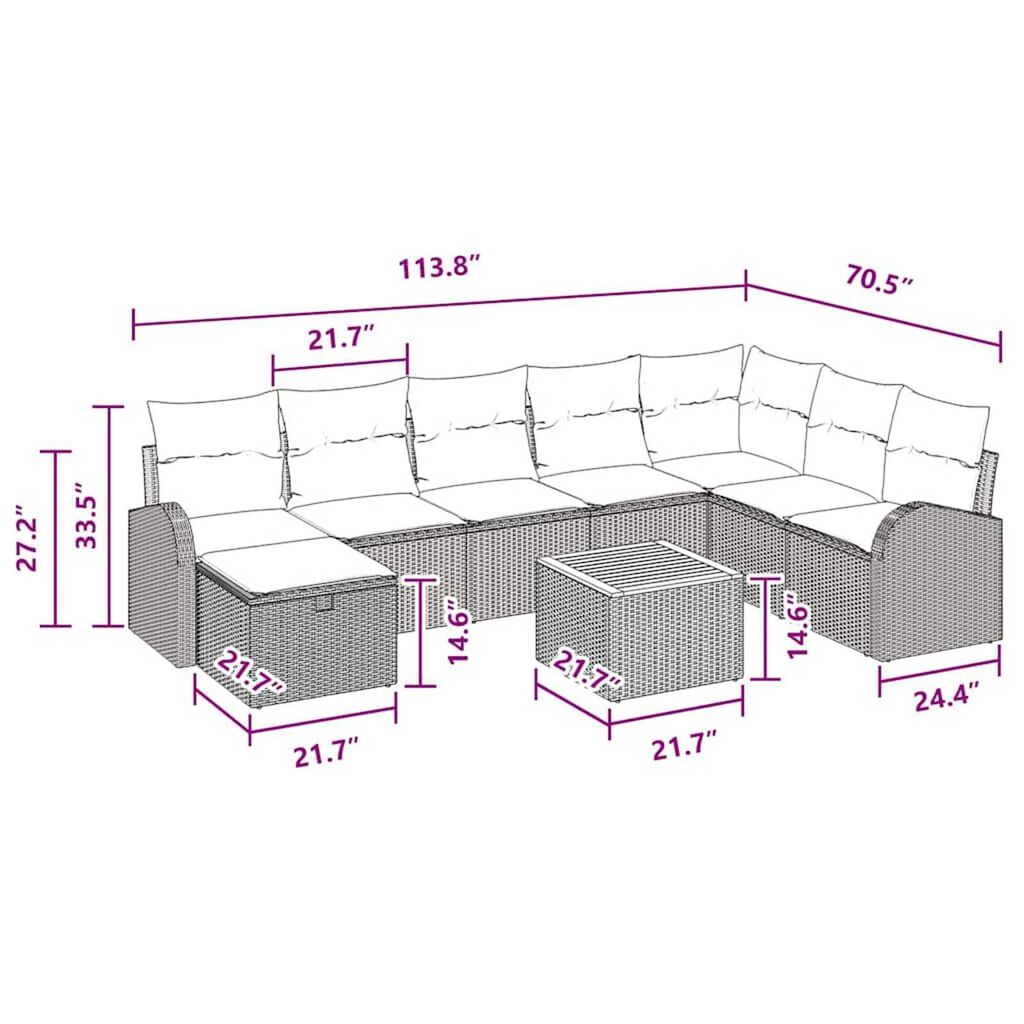 vidaXL Garden Sofa Set with Cushion 9 pcs Black Poly rattan
