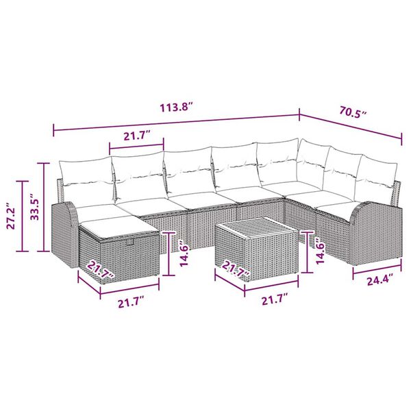 vidaXL Garden Sofa Set with Cushion 9 pcs Black Poly rattan