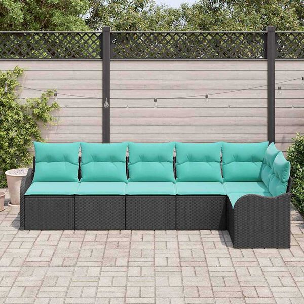 vidaXL Garden Sofa Set with Cushion 6 pcs Black Poly rattan