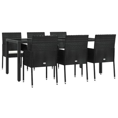 vidaXL 7 Piece Garden Dining Set with Cushions Black Poly Rattan