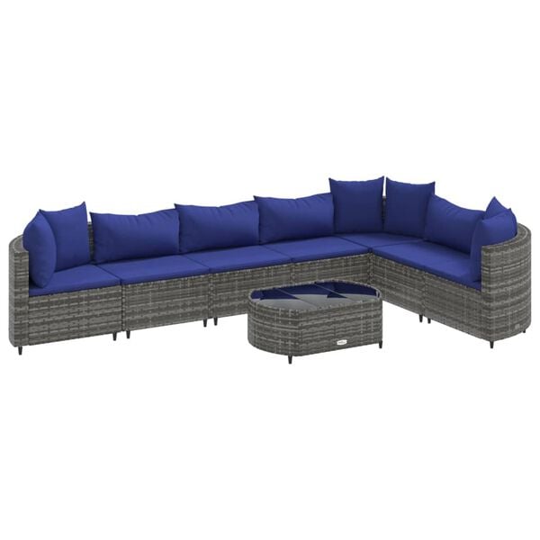 vidaXL 8 Piece Garden Sofa Set with Cushions Grey Poly Rattan