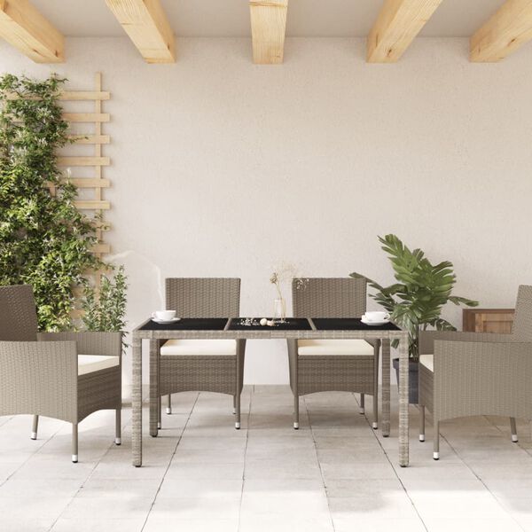 vidaXL Garden Table with Glass Top Light Grey 150x90x75 cm Poly Rattan