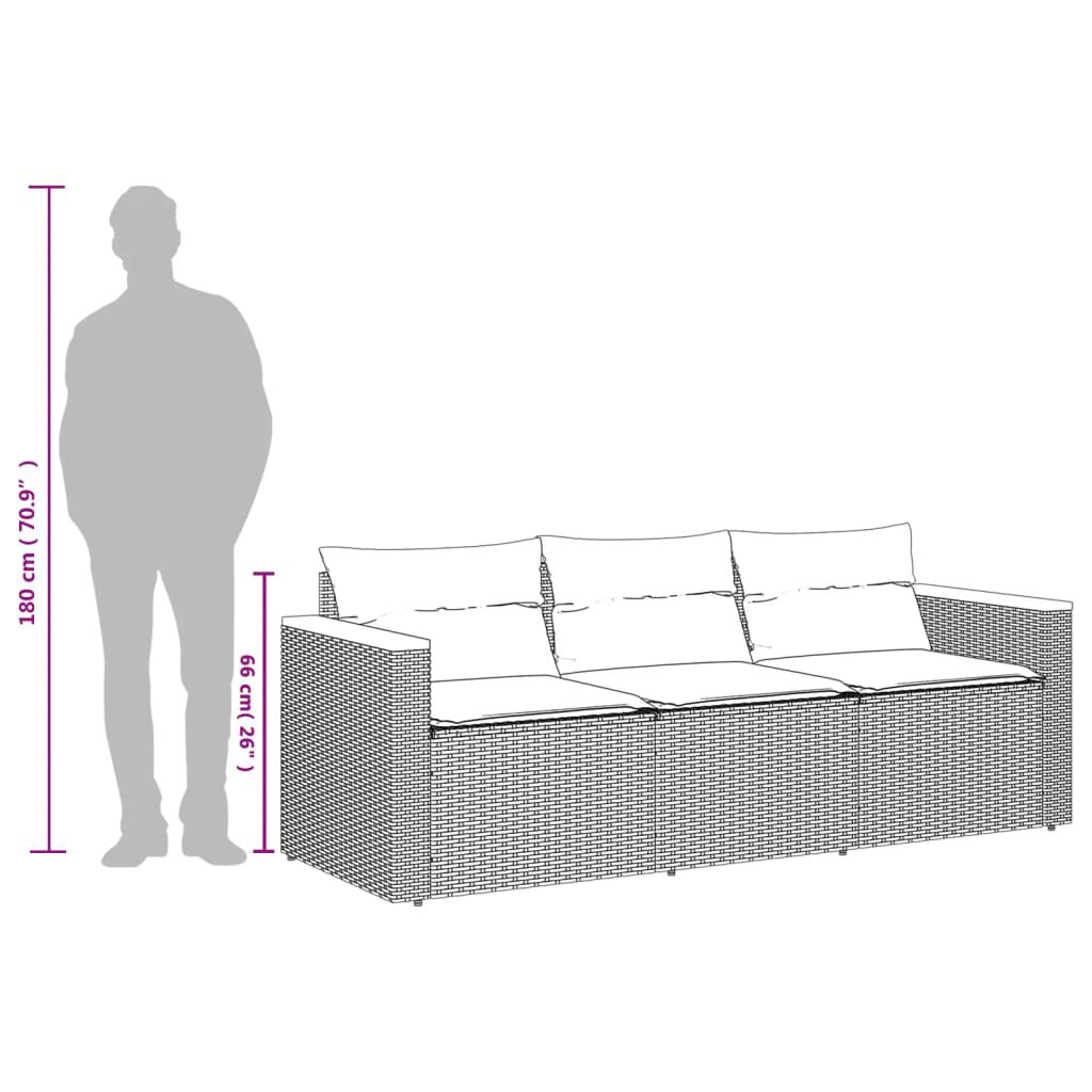 vidaXL Garden Sofa with Cushions 3-Seater Beige Poly Rattan