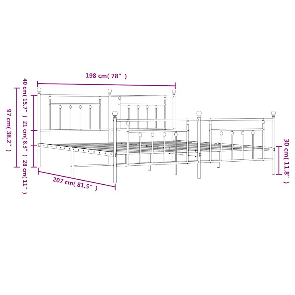 vidaXL Metal Bed Frame without Mattress with Footboard White 193x203cm
