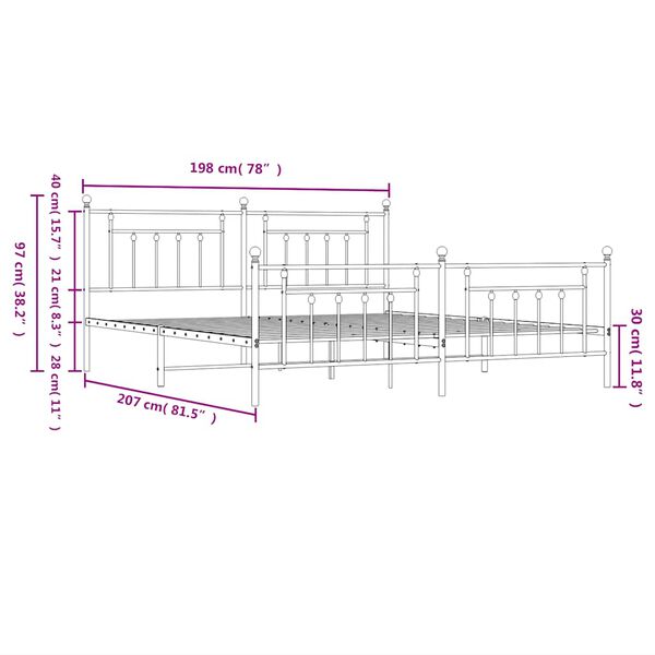 vidaXL Metal Bed Frame without Mattress with Footboard White 193x203cm