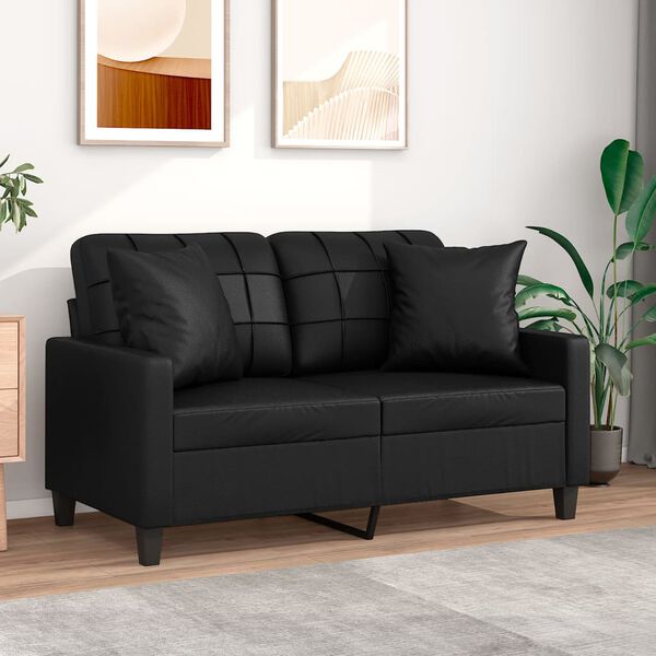 vidaXL 2-Seater Sofa with Throw Pillows Black 120 cm Faux Leather