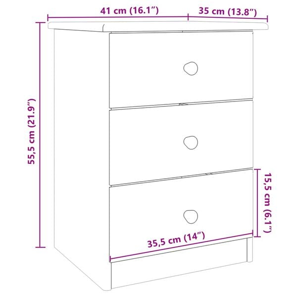 vidaXL Bedside Cabinet ALTA White 41x35x55.5 cm Solid Wood Pine