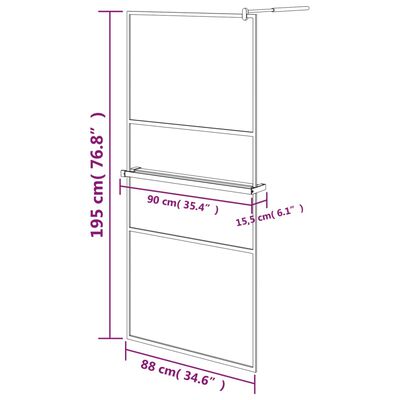 vidaXL Walk-in Shower Wall with Shelf Black 90x195 cm ESG Glass&Aluminium