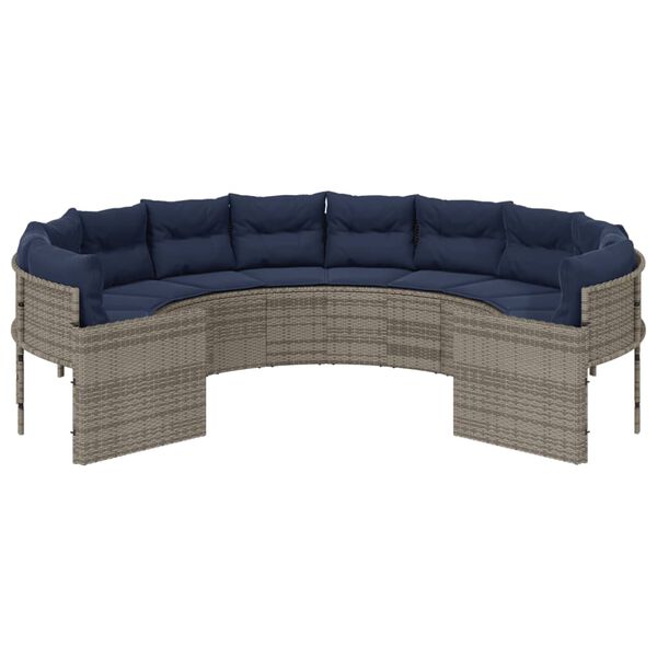 vidaXL Garden Sofa with Cushions Round Grey Poly Rattan