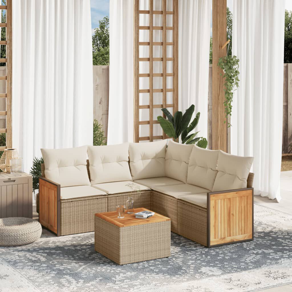 vidaXL 6 Piece Garden Sofa Set with Cushions Beige Poly Rattan