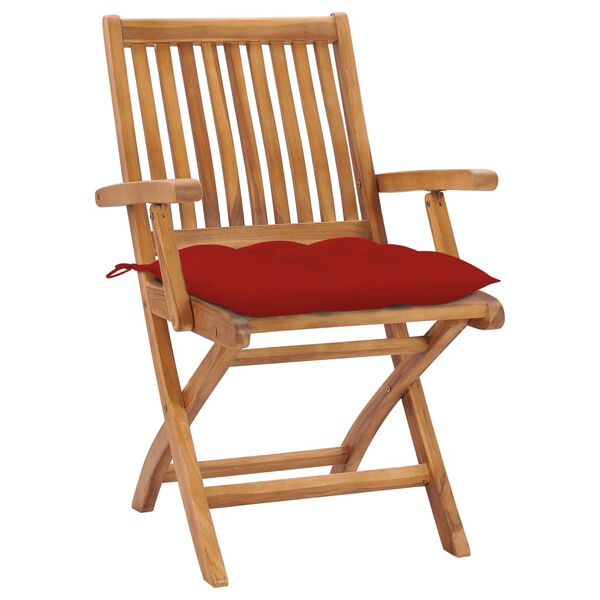 vidaXL Garden Chairs 2 pcs with Red Cushions Solid Teak Wood