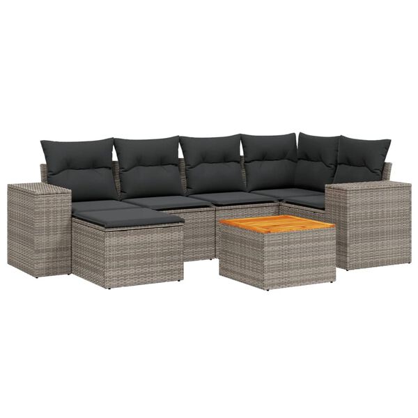 vidaXL 7 Piece Garden Sofa Set with Cushions Grey Poly Rattan