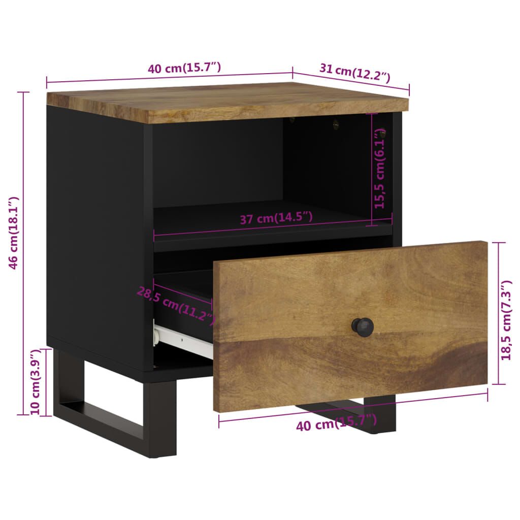 vidaXL Bedside Cabinet Solid Wood Mango&Engineered Wood