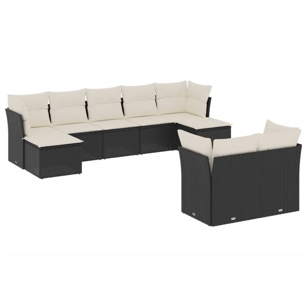 vidaXL 9 Piece Garden Sofa Set with Cushions Black Poly Rattan