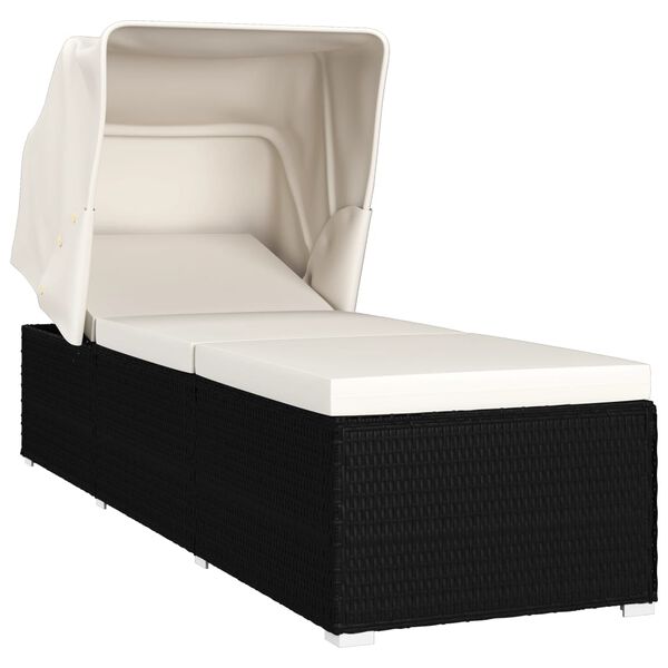 vidaXL Sun Lounger with Canopy and Cushion Poly Rattan Cream White