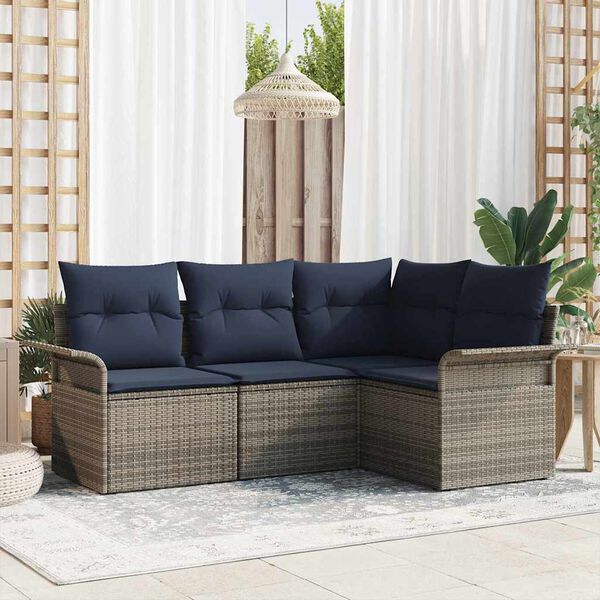 vidaXL Garden Sofa Set with Cushion 4 pcs Grey Poly Rattan
