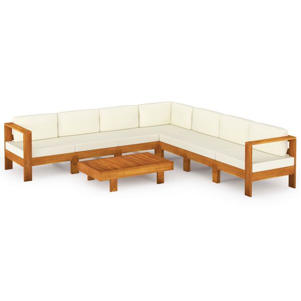 vidaXL 8 Piece Garden Lounge Set with Cream White Cushions Acacia Wood