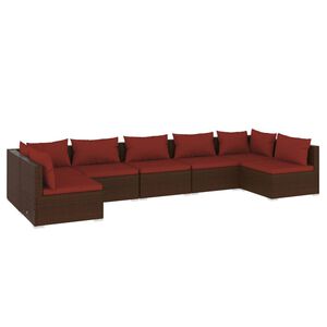 vidaXL 7 Piece Garden Lounge Set with Cushions Poly Rattan Brown