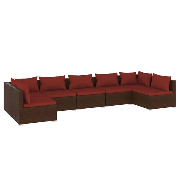vidaXL 7 Piece Garden Lounge Set with Cushions Poly Rattan Brown