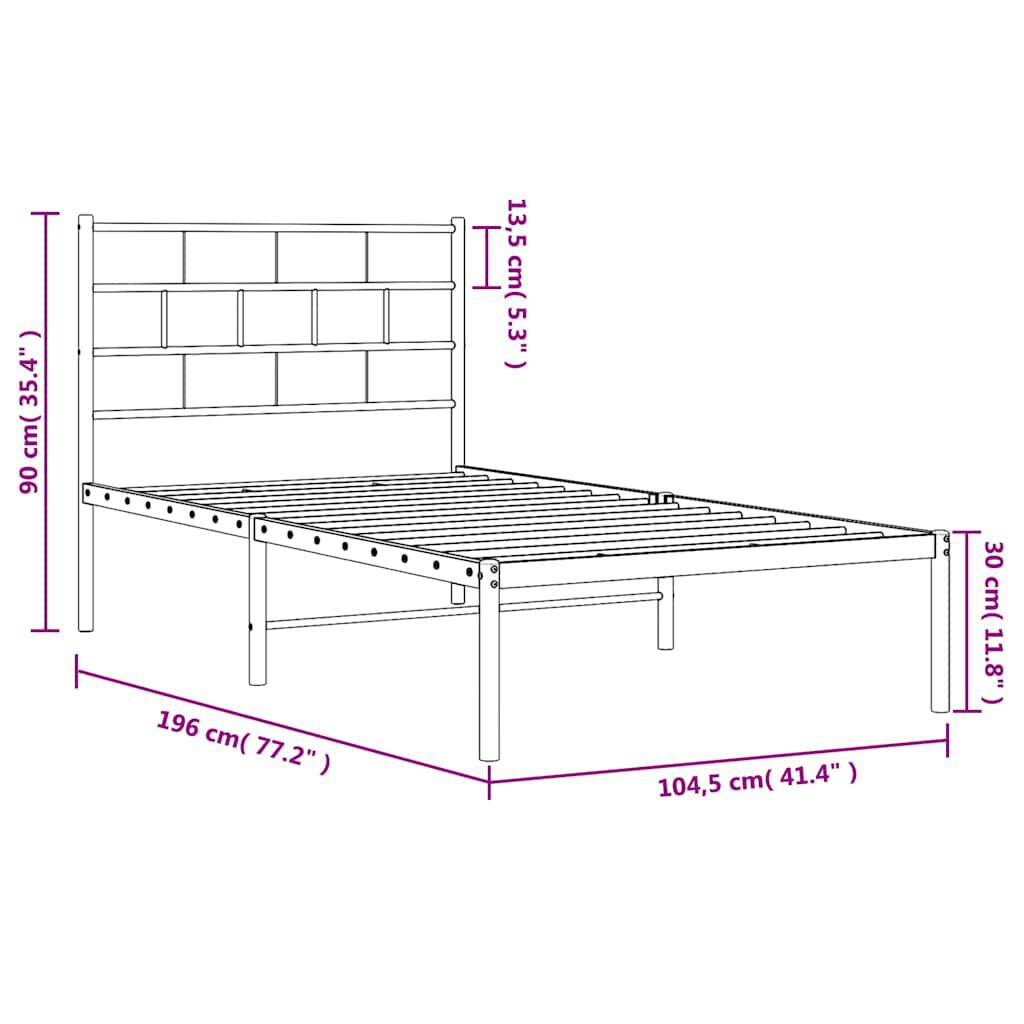 vidaXL Metal Bed Frame without Mattress with Headboard White 100x190cm