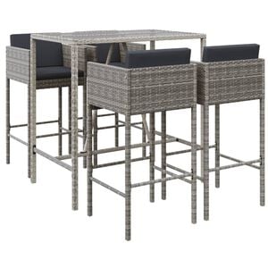 vidaXL 5 Piece Garden Bar Set with Cushions Grey Poly Rattan