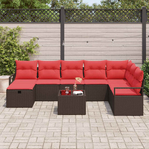vidaXL Sofa Set with Cushion with Storage Brown Poly Rattan