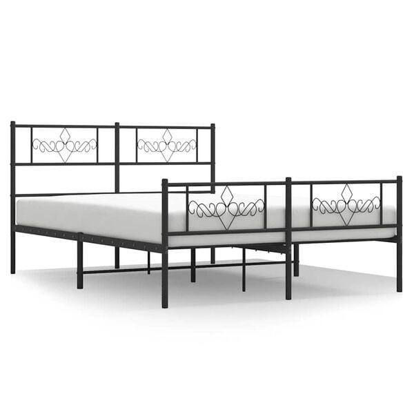 vidaXL Metal Bed Frame without Mattress with Footboard Black 135x190cm
