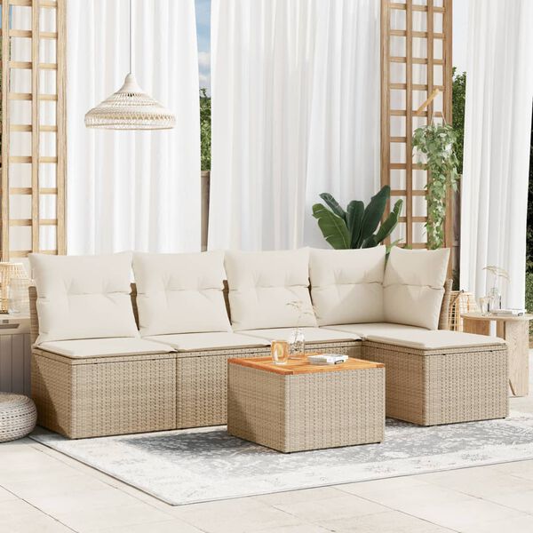 vidaXL 6 Piece Garden Sofa Set with Cushions Beige Poly Rattan