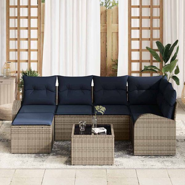 vidaXL Garden Sofa Set with Cushion 7 pcs Grey Poly Rattan