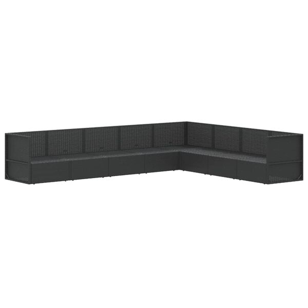 vidaXL 8 Piece Garden Lounge Set with Cushions Black Poly Rattan