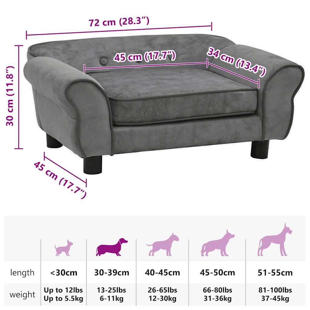 vidaXL Dog Sofa Dark Grey 72x45x30 cm Plush