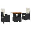 vidaXL 3 Piece Garden Dining Set with Cushions Black Poly Rattan