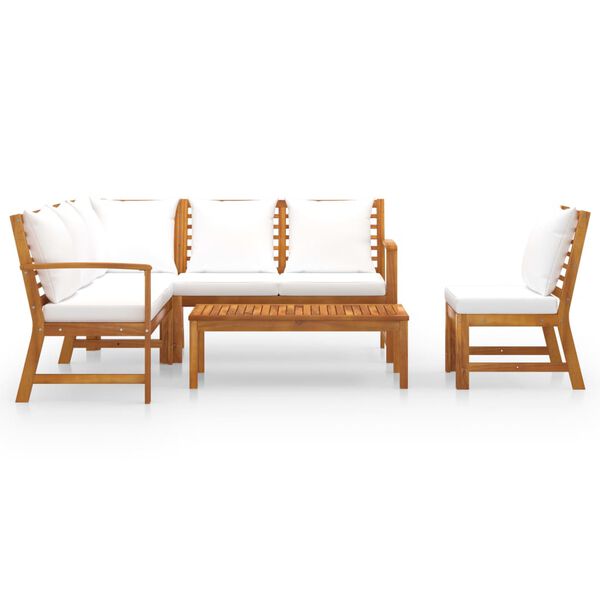 vidaXL 5 Piece Garden Lounge Set with Cushion Cream Solid Acacia Wood