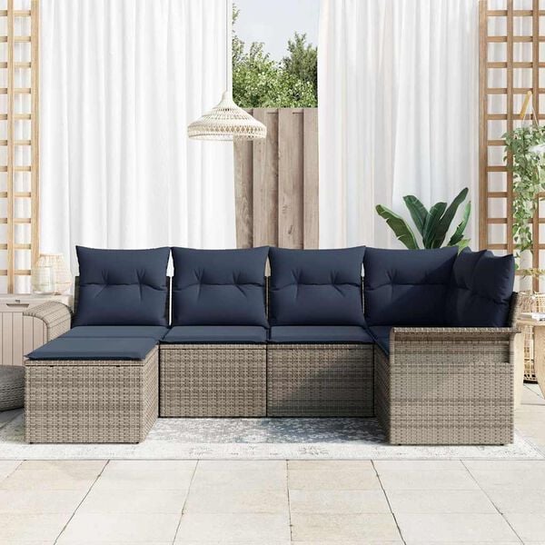 vidaXL Garden Sofa Set with Cushion 6 pcs Grey Poly Rattan