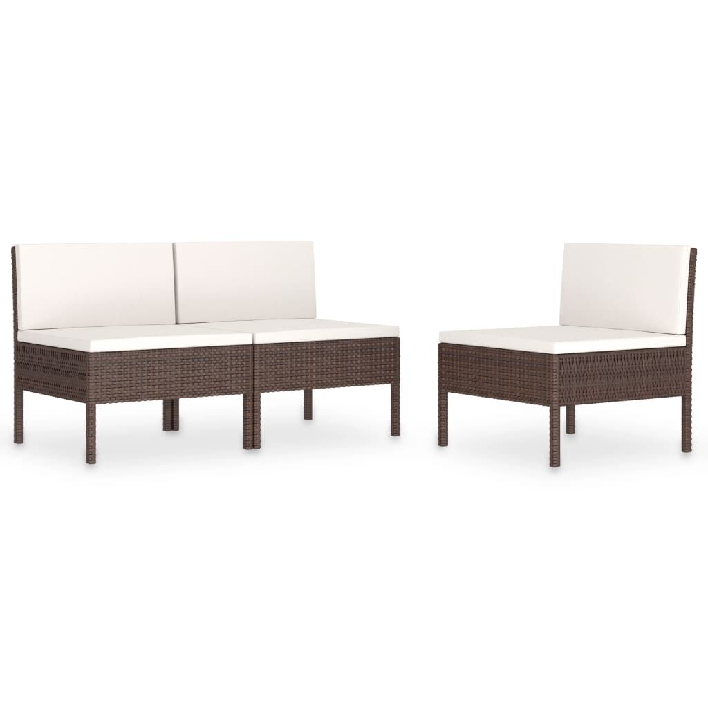 vidaXL Garden Chairs 3 pcs with Cushions Poly Rattan Brown