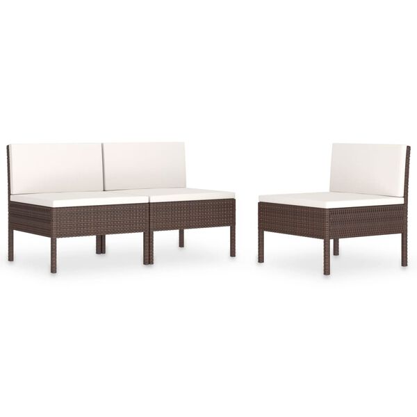 vidaXL Garden Chairs 3 pcs with Cushions Poly Rattan Brown
