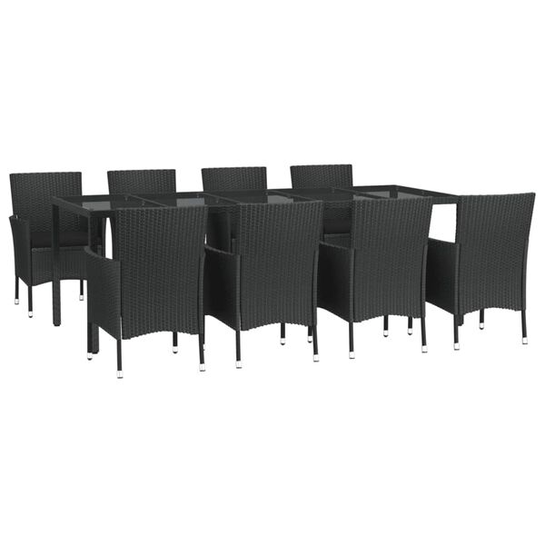 vidaXL 9 Piece Garden Dining Set with Cushions Black Poly Rattan
