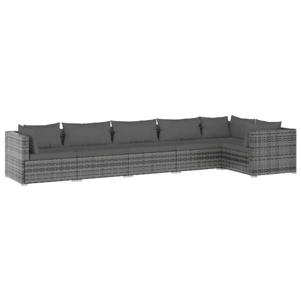 vidaXL 6 Piece Garden Lounge Set with Cushions Poly Rattan Grey