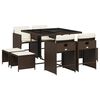 vidaXL 9 Piece Garden Dining Set with Cushions Brown Poly Rattan