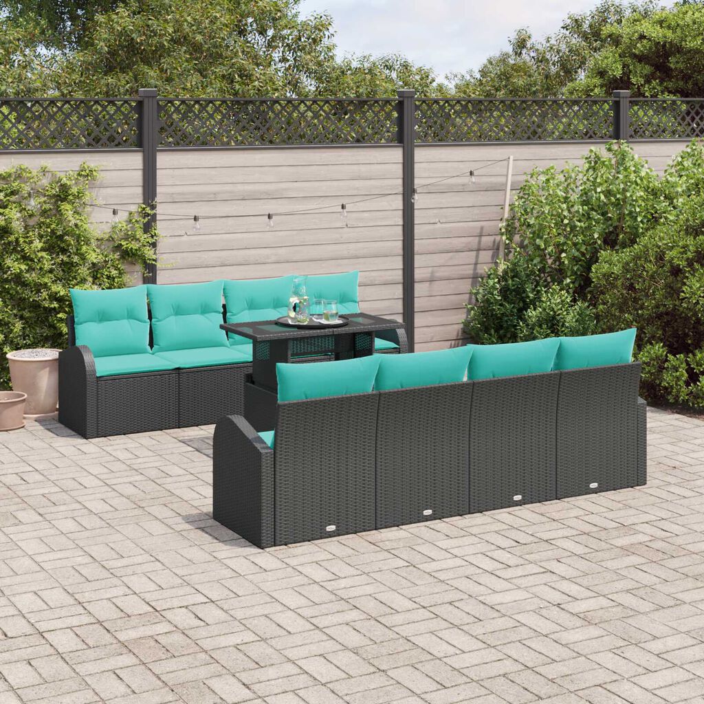 vidaXL 10 Piece Garden Sofa Set with Cushions Black Poly Rattan