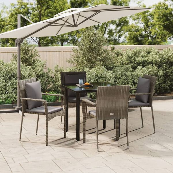 vidaXL 5 Piece Garden Dining Set with Cushions Black and Grey Poly Rattan