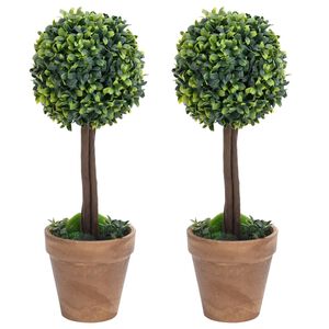 vidaXL Artificial Boxwood Plants 2 pcs with Pots Ball Shaped Green 56 cm