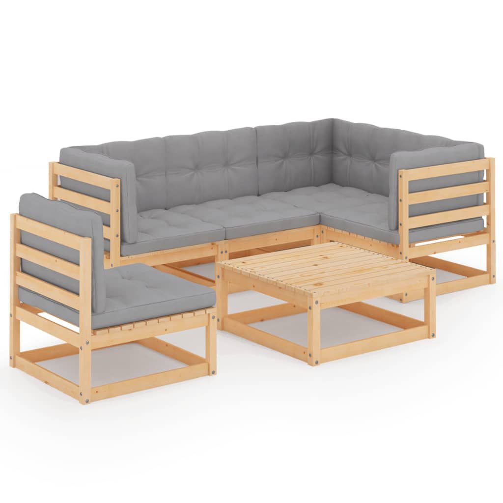 vidaXL 6 Piece Garden Lounge Set with Cushions Solid Pinewood